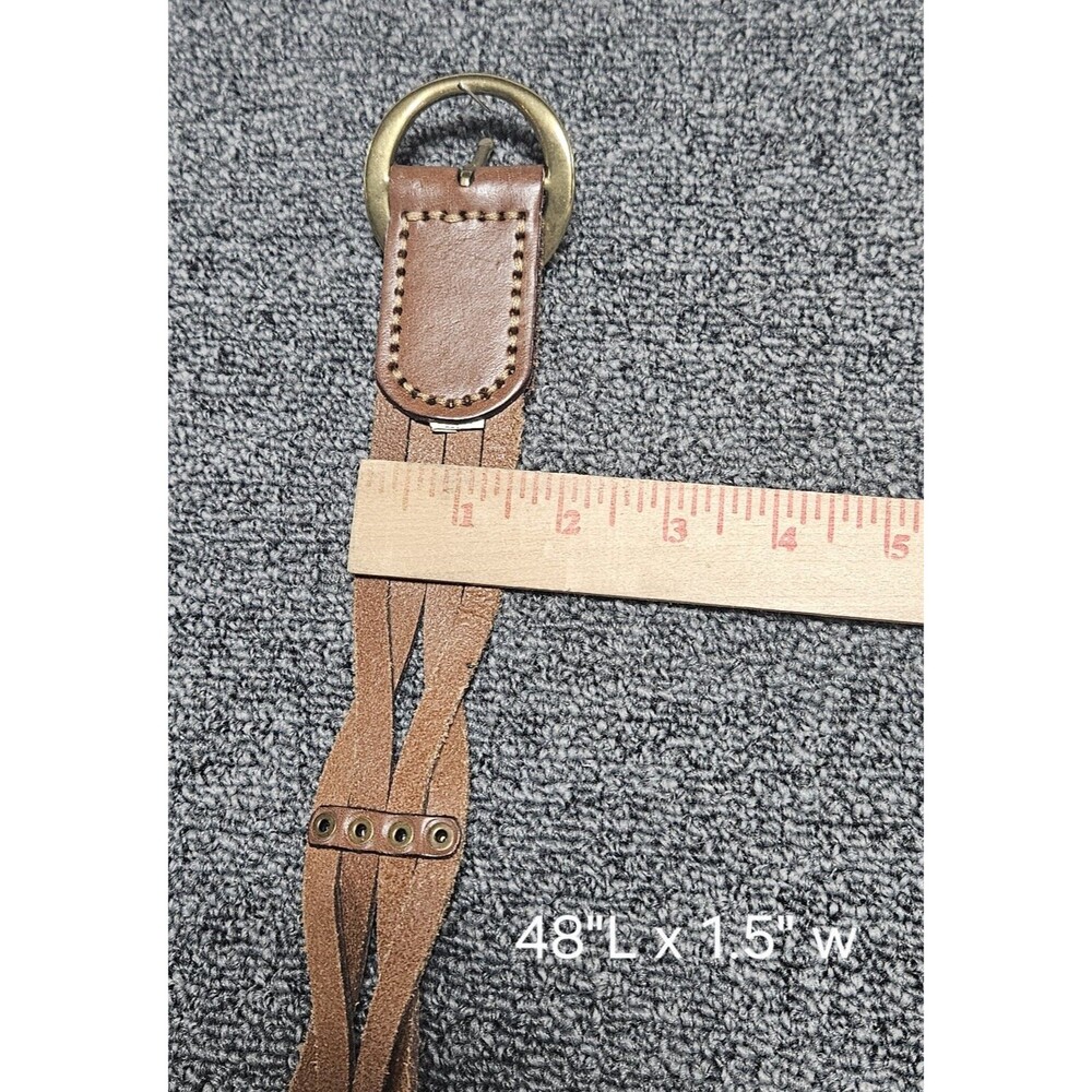 Braided Leather Womens Belt Whiskey Brass Buckle Thick Riveted 35.25"x1.5" - Picture 7 of 7